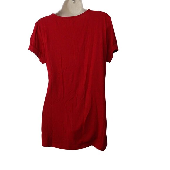 Maurices Red Top Women Size L Short Sleeve Scoop Neck Pleated Neckline - Picture 3 of 9